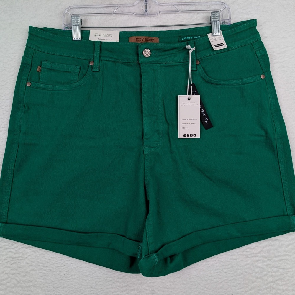 NWT Judy Blue Tummy Control Shorts Size 3XL Green Stretch Garment Dyed